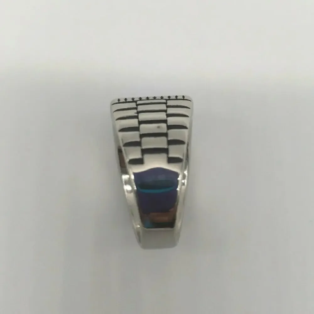 Men’s Royal Blue Cubic Zirconia Stainless Steel Ring Size 11.5 Handmade NWT